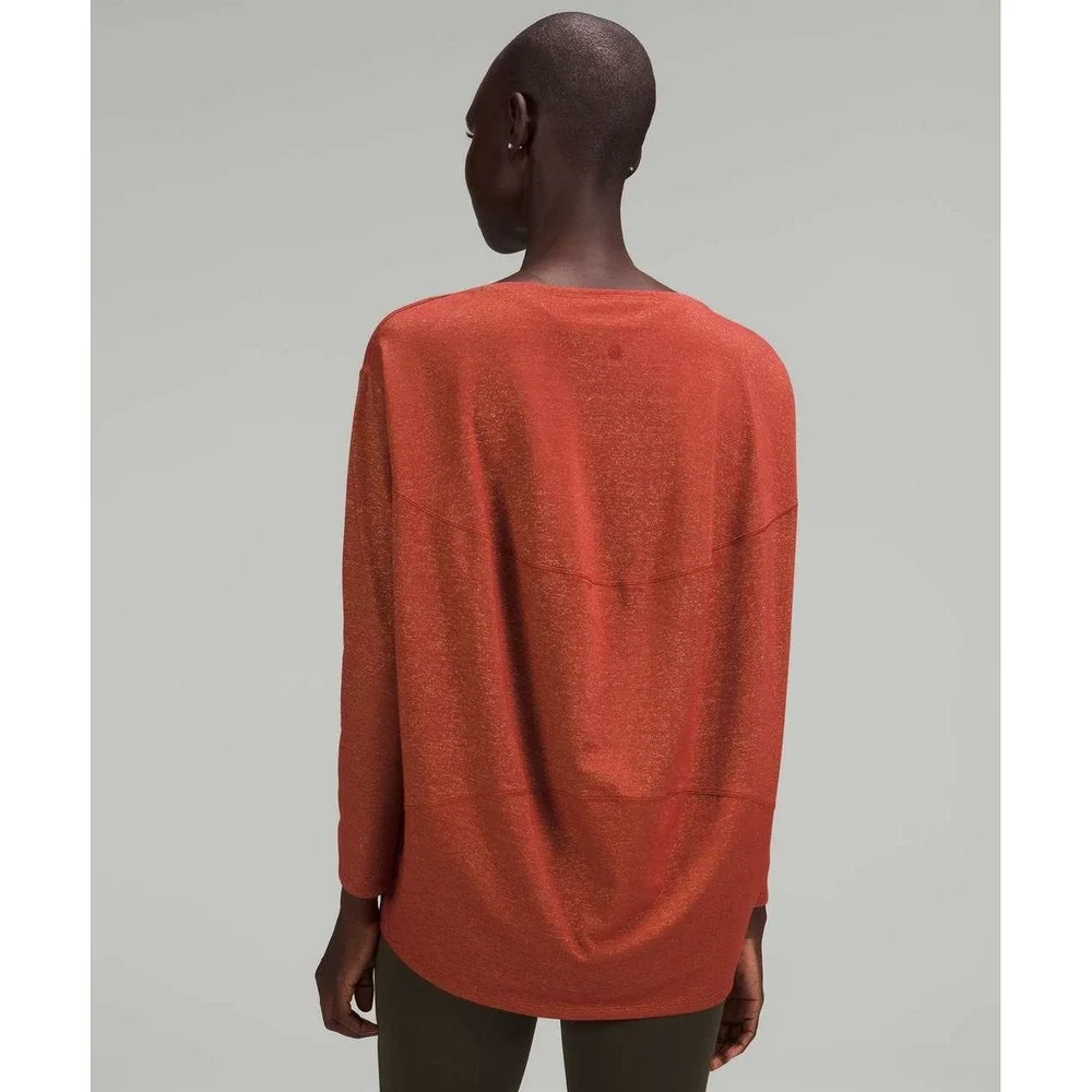 Lululemon Back in Action Long Sleeve Sparkle Shirt Canyon Orange Oversized